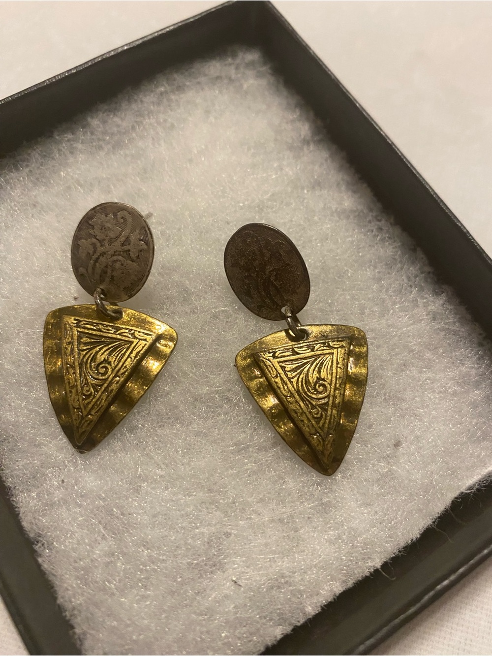Gold-Tone Etched Triangle Drop Earrings